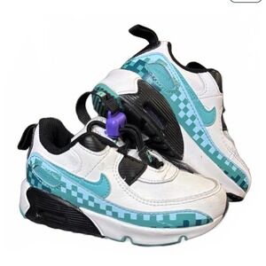 Nike Air Max 90 Toddler Sneakers White Teal Checkered JJS DN3265-100 Size 6c